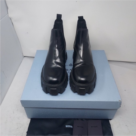 PRADA Monolith Leather Black Lug Platform Chelsea Boot size 39 - Picture 4 of 10